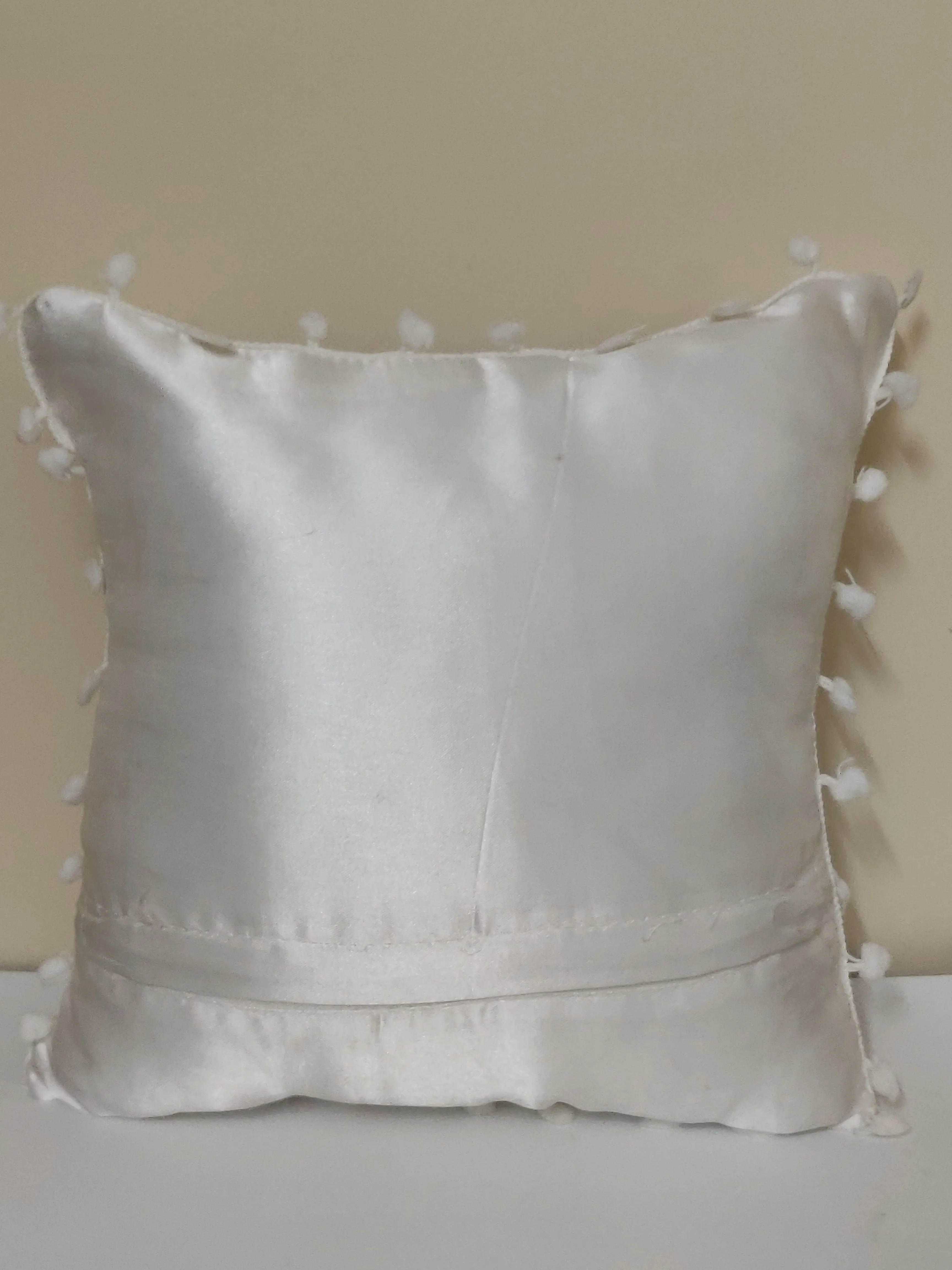 Personalized White Pom Pom Cushion